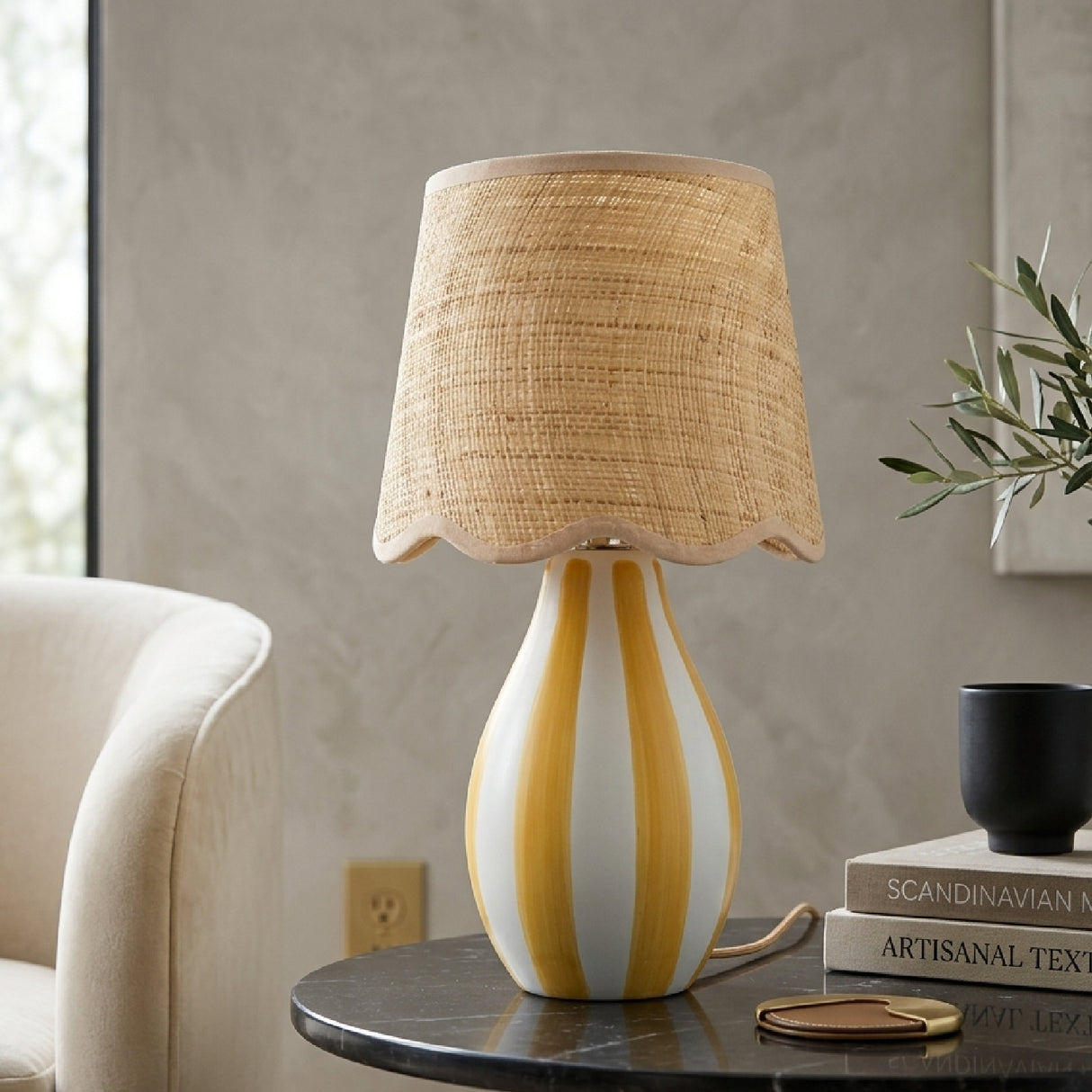 Modern European furniture - Striped Ceramic Seagrass Table Lamp - www.oroa.com
