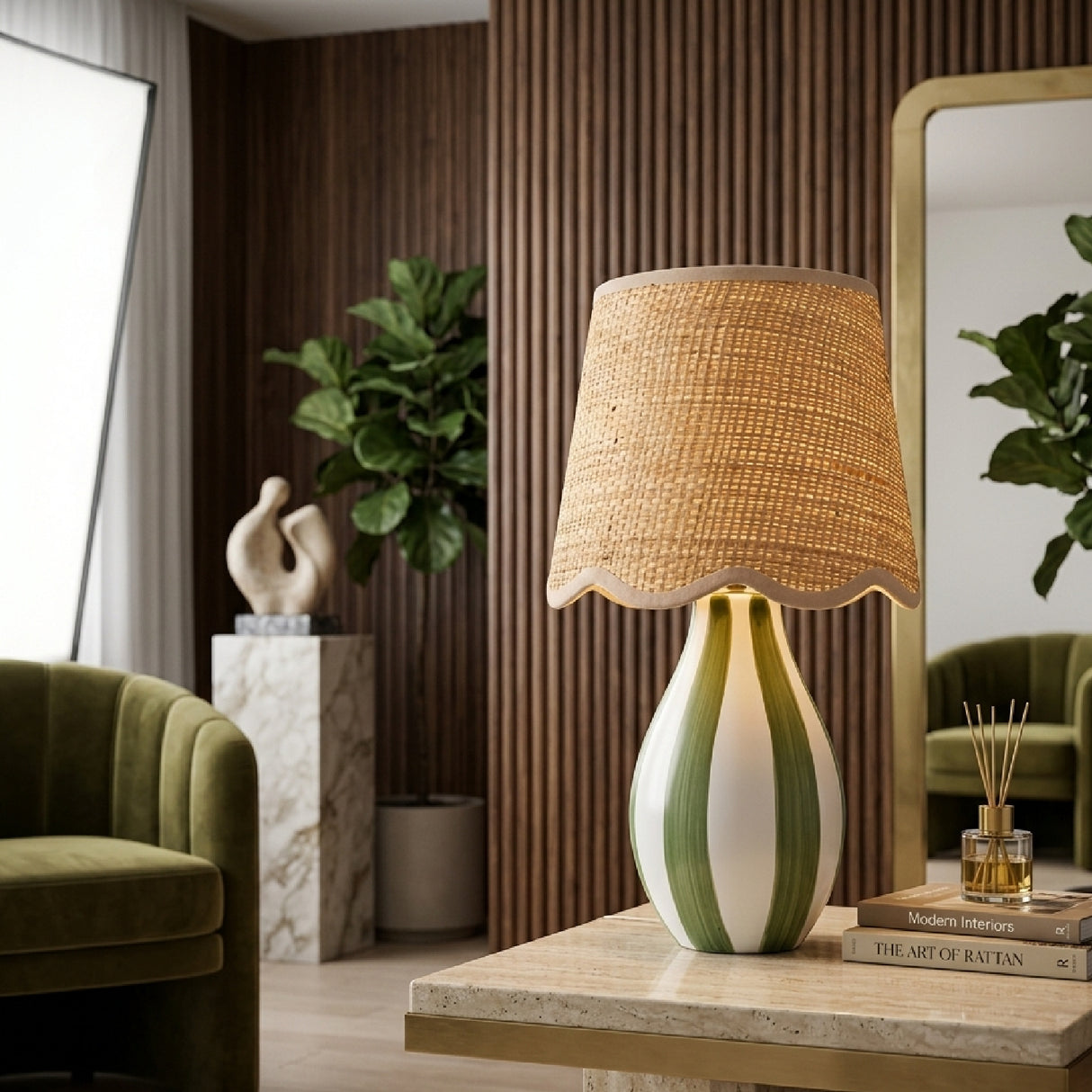 Modern European furniture - Striped Ceramic Seagrass Table Lamp - www.oroa.com