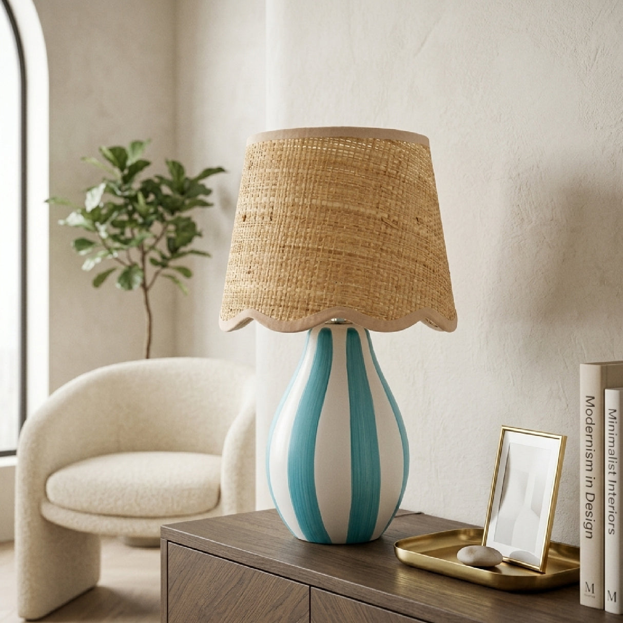 Modern European furniture - Striped Ceramic Seagrass Table Lamp - www.oroa.com