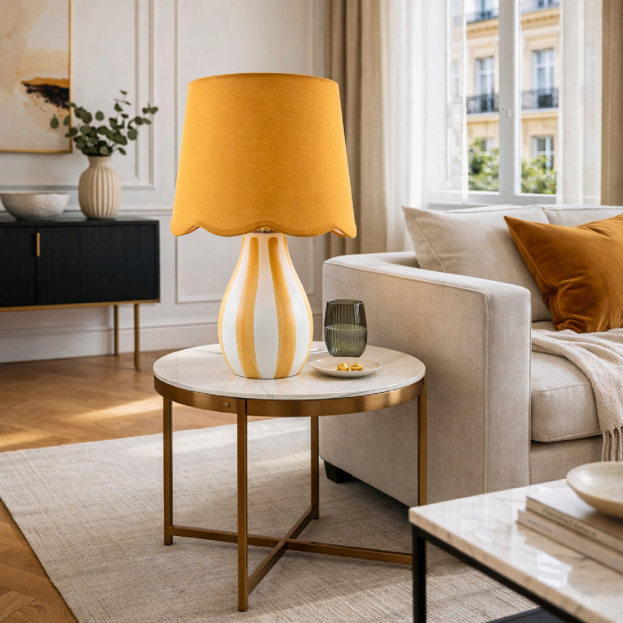 Modern European furniture - Striped Ceramic Seagrass Table Lamp - www.oroa.com