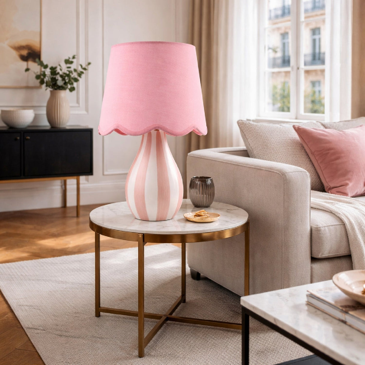 Modern European furniture - Striped Ceramic Seagrass Table Lamp - www.oroa.com