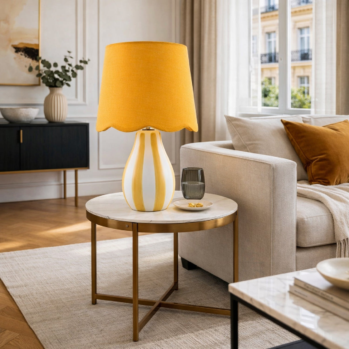 Modern European furniture - Striped Ceramic Seagrass Table Lamp - www.oroa.com