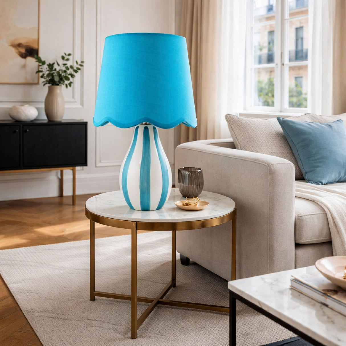 Modern European furniture - Striped Ceramic Seagrass Table Lamp - www.oroa.com