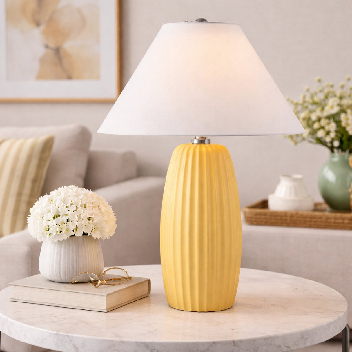 Modern European furniture - Painted Cement Linen Table Lamp - www.oroa.com