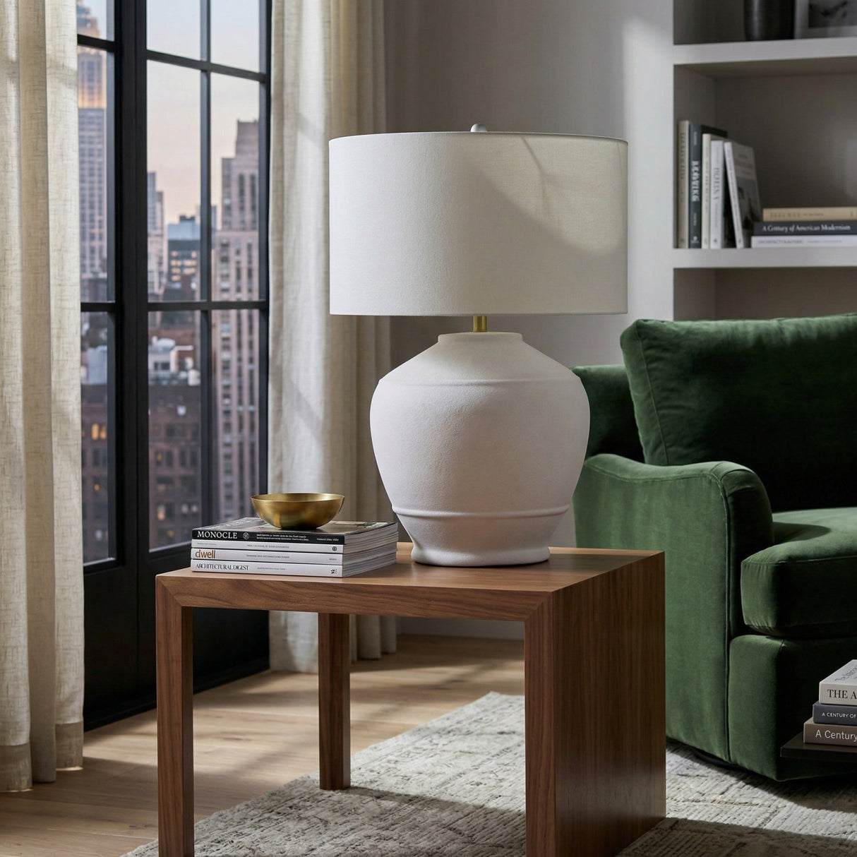 Modern European furniture - Glazed White Ceramic Table Lamp - www.oroa.com