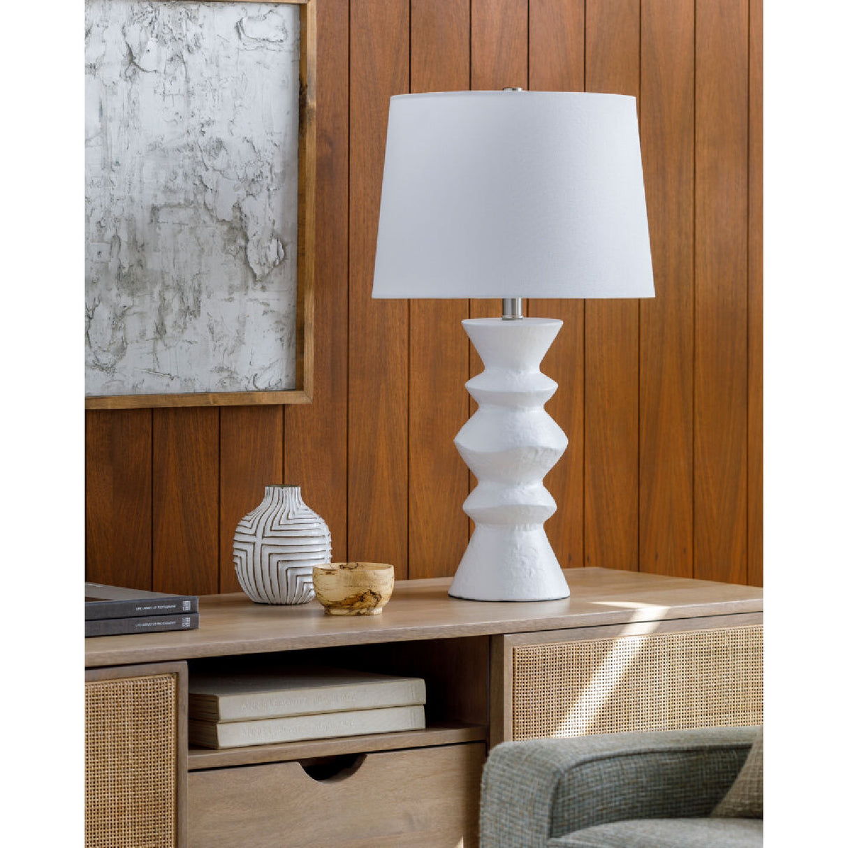 Modern European furniture - White Ceramic Sculpted Table Lamp - www.oroa.com