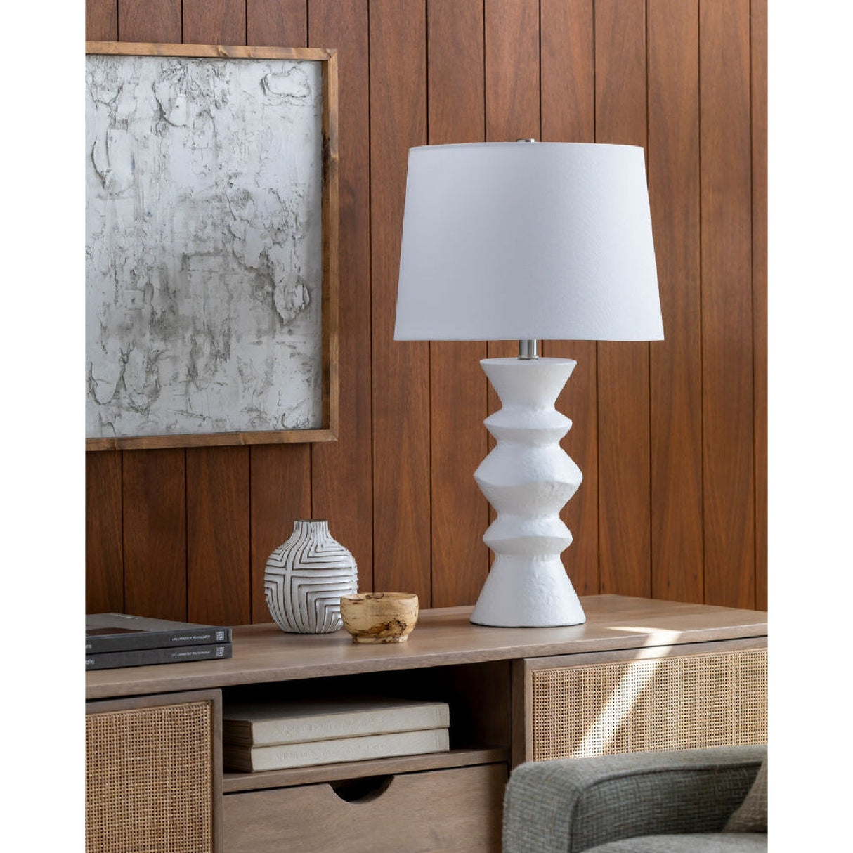 Modern European furniture - White Ceramic Sculpted Table Lamp - www.oroa.com