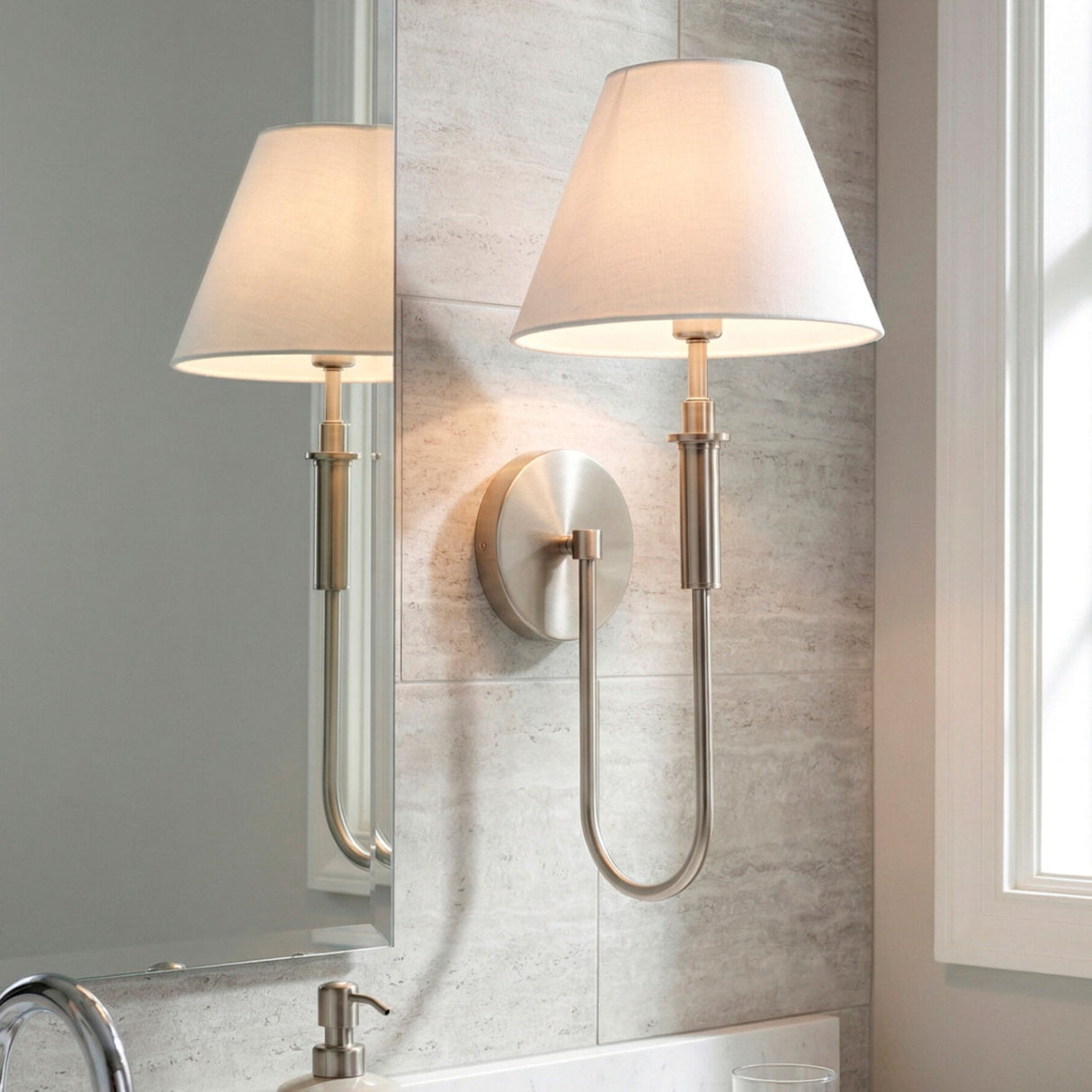 Modern European furniture - White Linen Silver Wall Lamp - www.oroa.com