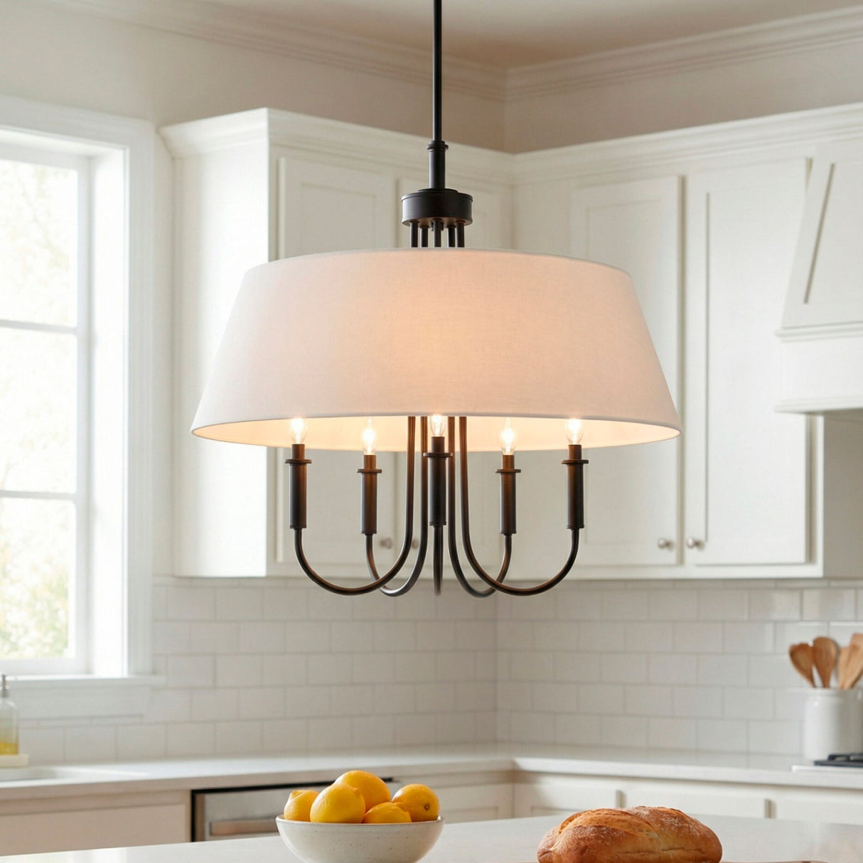 Modern European furniture - White Linen 5-Light Chandelier - www.oroa.com