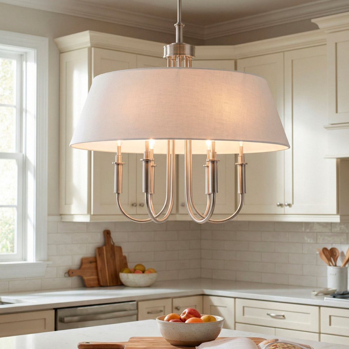 Modern European furniture - White Linen 5-Light Chandelier - www.oroa.com
