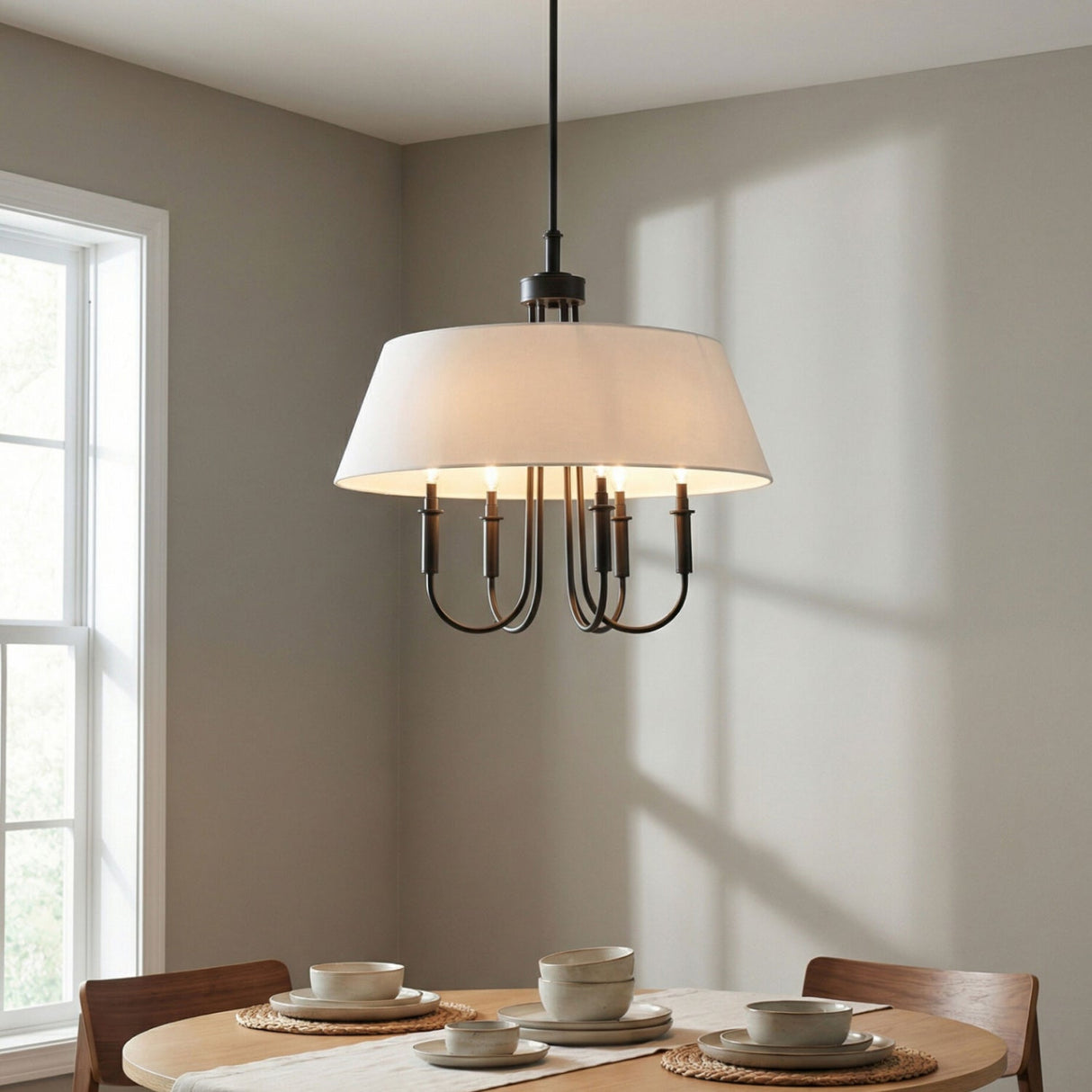 Modern European furniture - White Linen 5-Light Chandelier - www.oroa.com