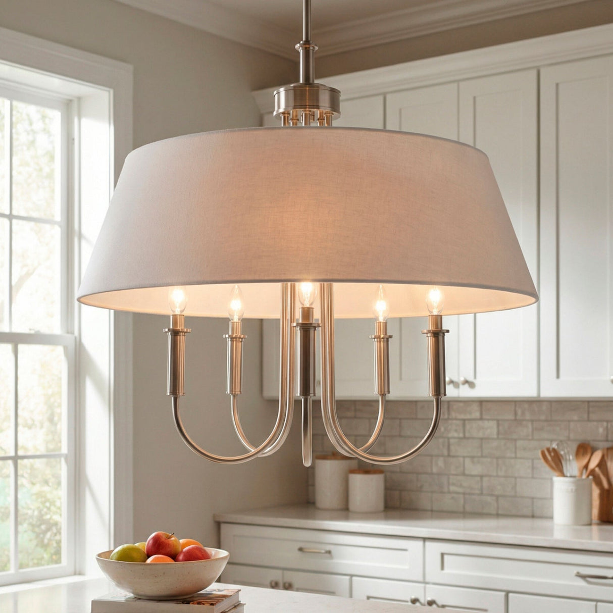 Modern European furniture - White Linen 5-Light Chandelier - www.oroa.com