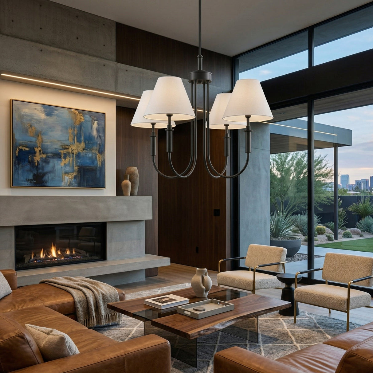 Modern European furniture - White Linen 4-Light Chandelier - www.oroa.com