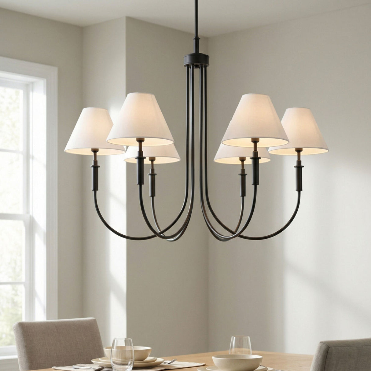 Modern European furniture - White Linen 6-Light Chandelier - www.oroa.com