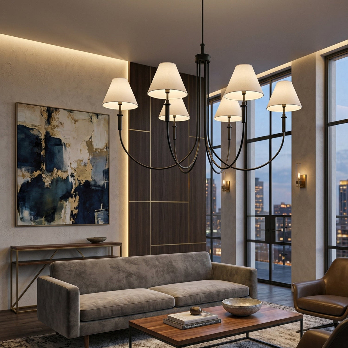 Modern European furniture - Linen Shade 6-Light Chandelier - www.oroa.com