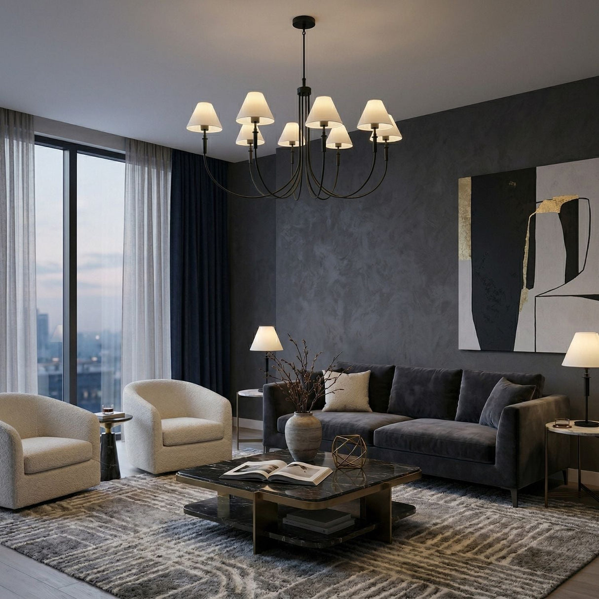 Modern European furniture - Linen Shade 8-Light Chandelier - www.oroa.com