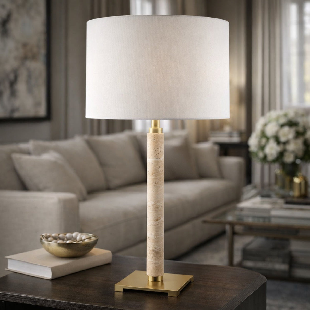 Modern European furniture - White Linen Accent Table Lamp - www.oroa.com