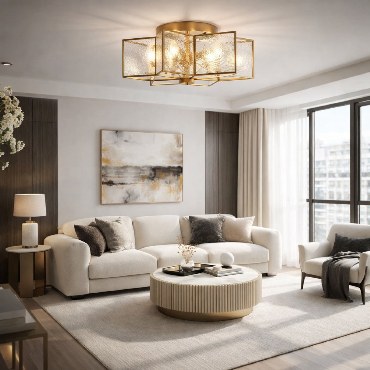 Modern European furniture - Iron-Framed Frosted Glass Ceiling Lamp - www.oroa.com