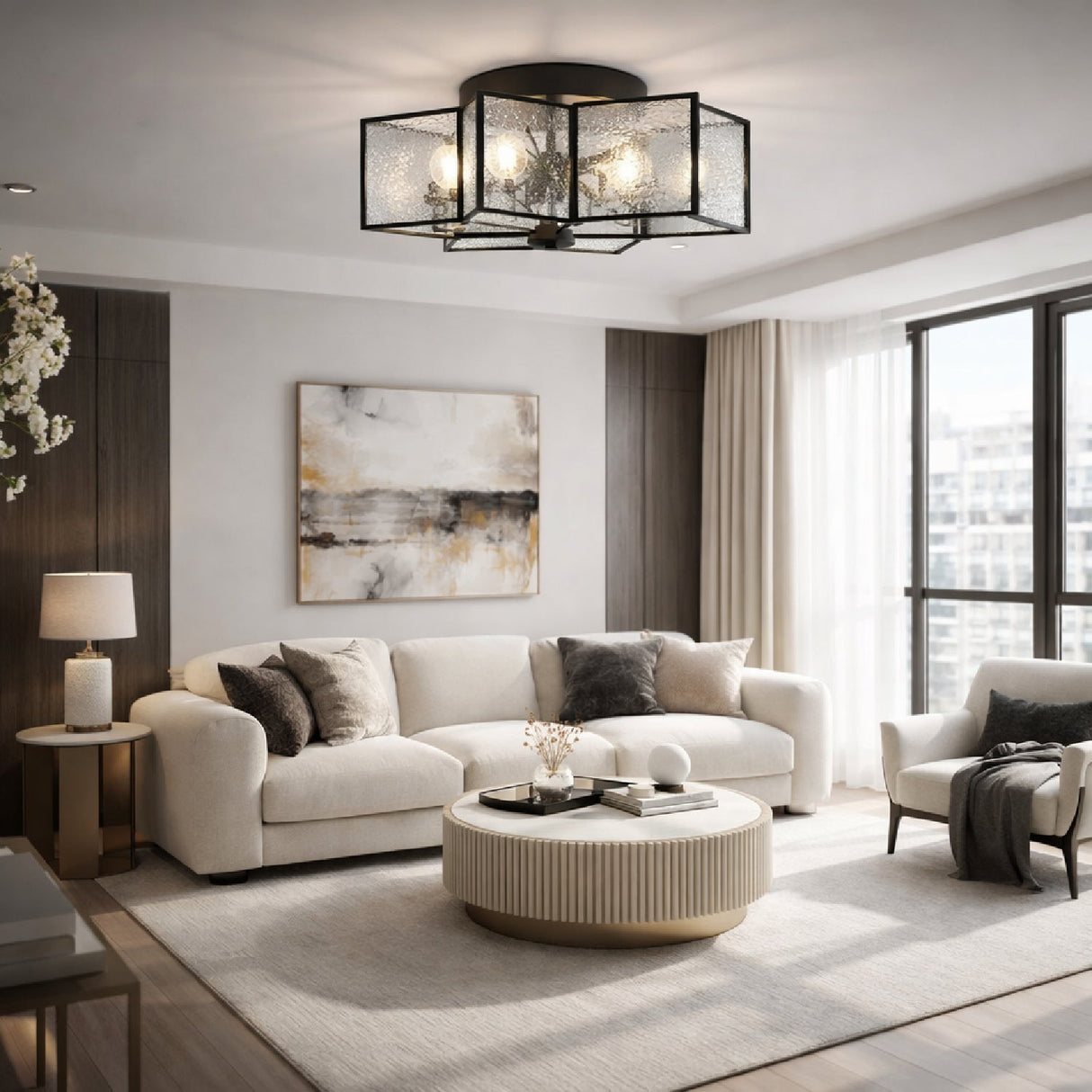 Modern European furniture - Iron-Framed Frosted Glass Ceiling Lamp - www.oroa.com