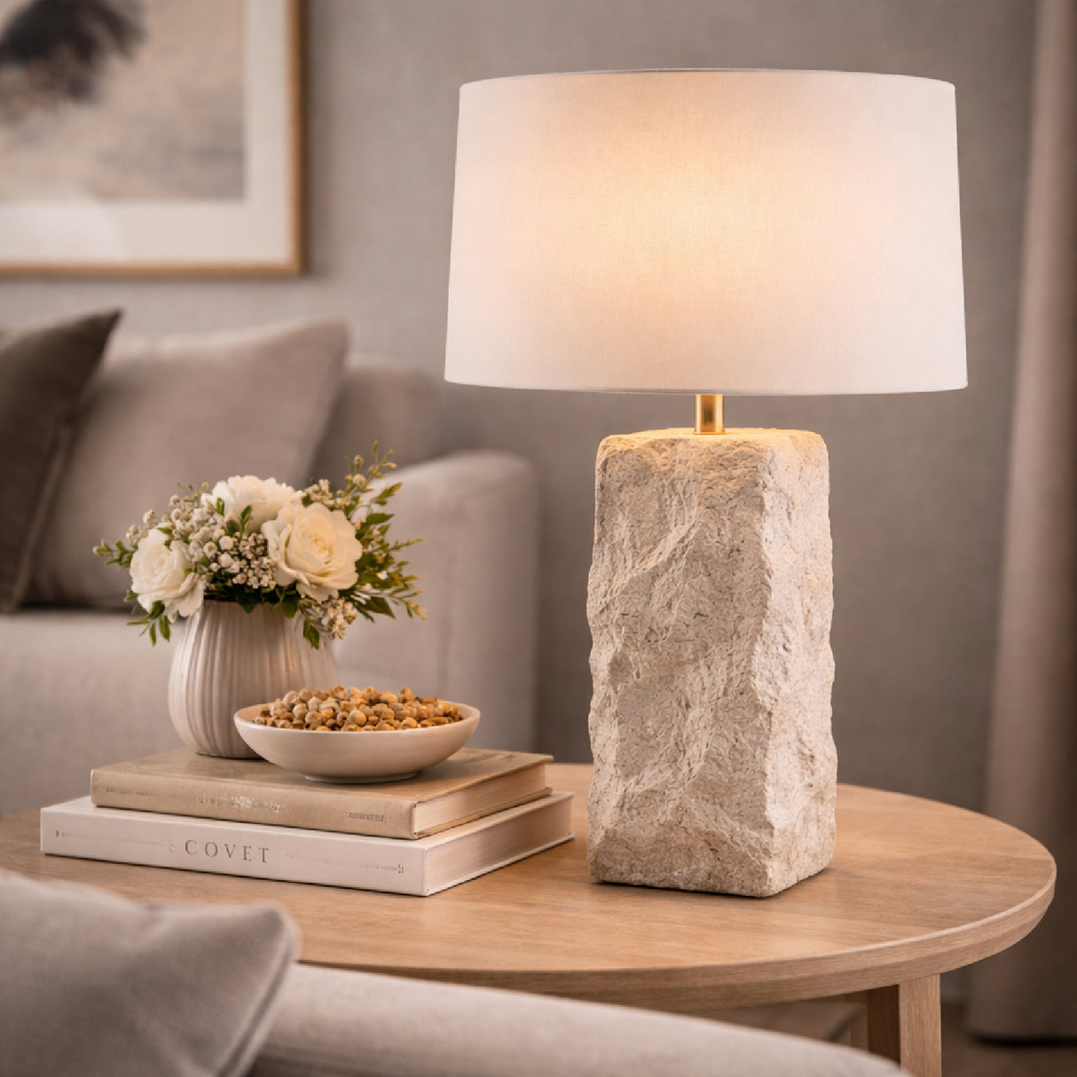 Modern European furniture - White Organic Textured Table Lamp - www.oroa.com