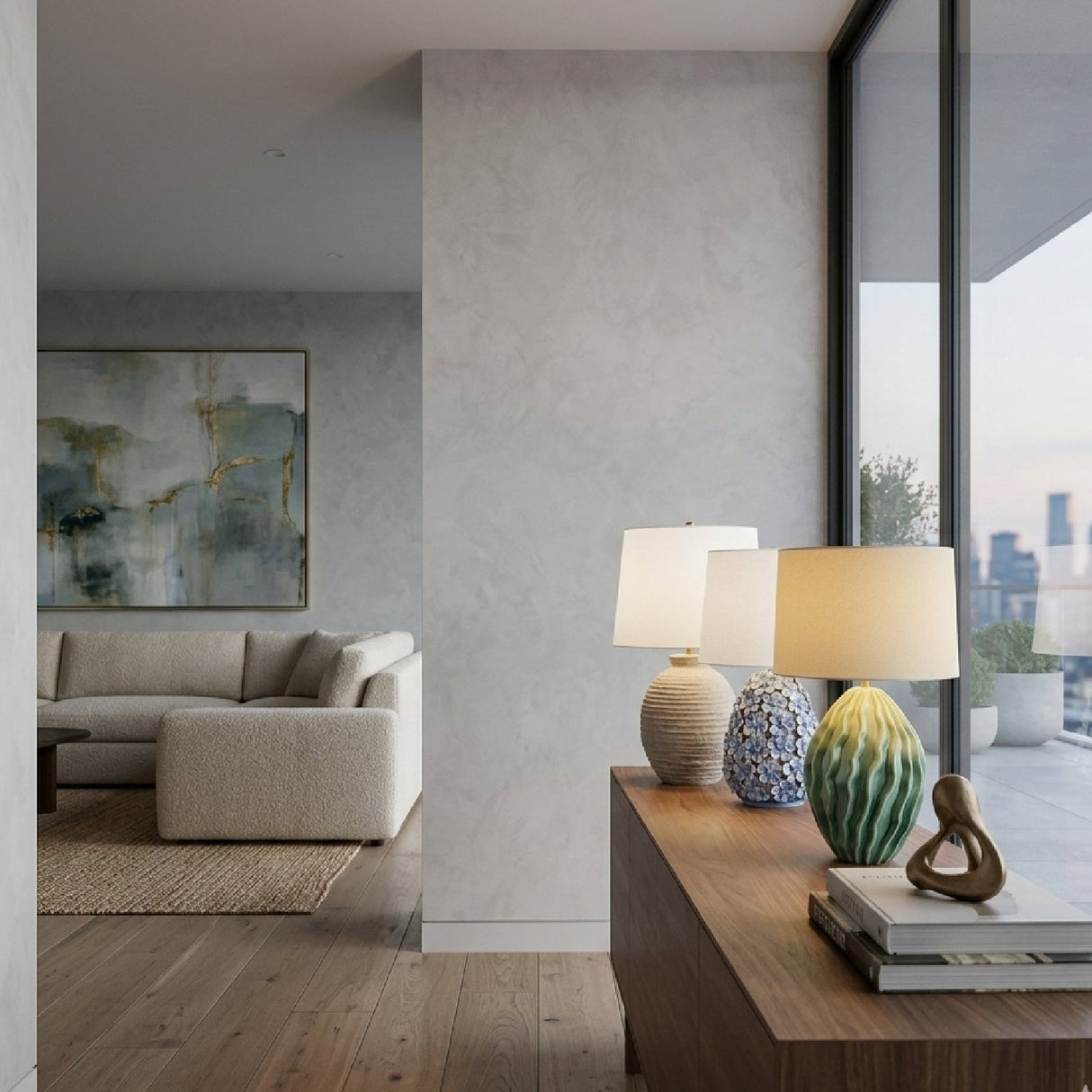 Modern European furniture - Green Ceramic Embossed Table Lamp - www.oroa.com
