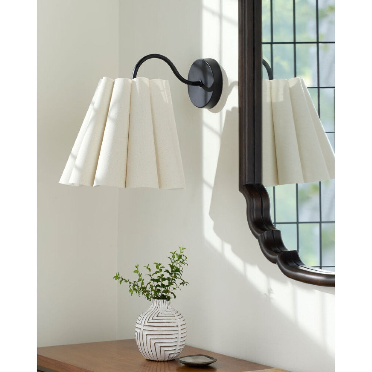 Modern European furniture - Pleated Cream Linen Wall Lamp - www.oroa.com