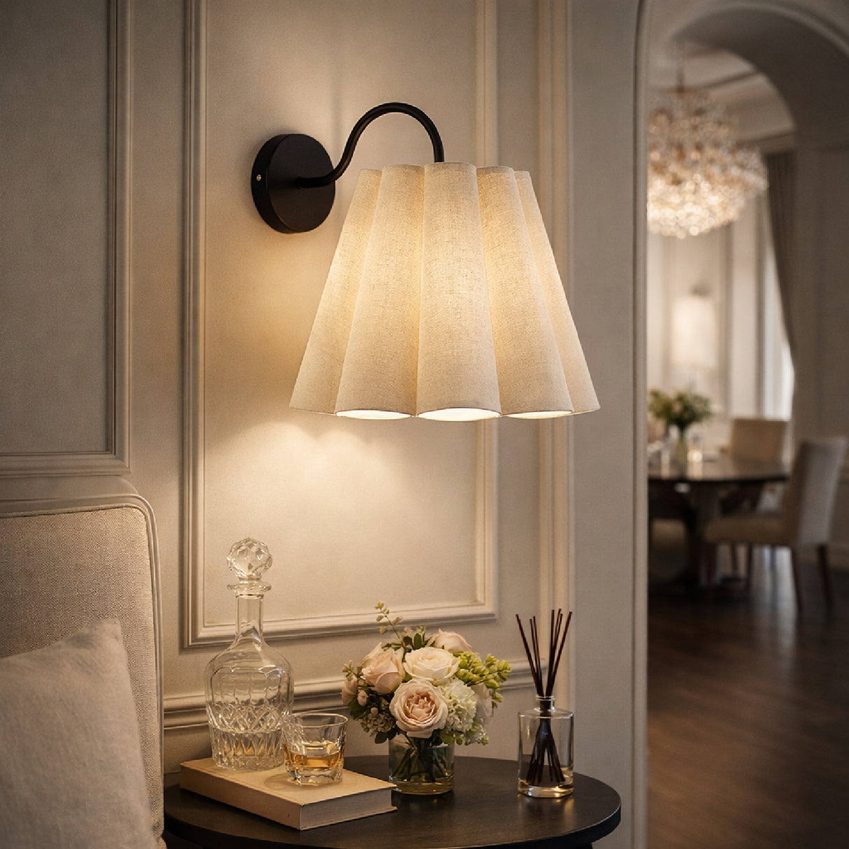 Modern European furniture - Pleated Cream Linen Wall Lamp - www.oroa.com