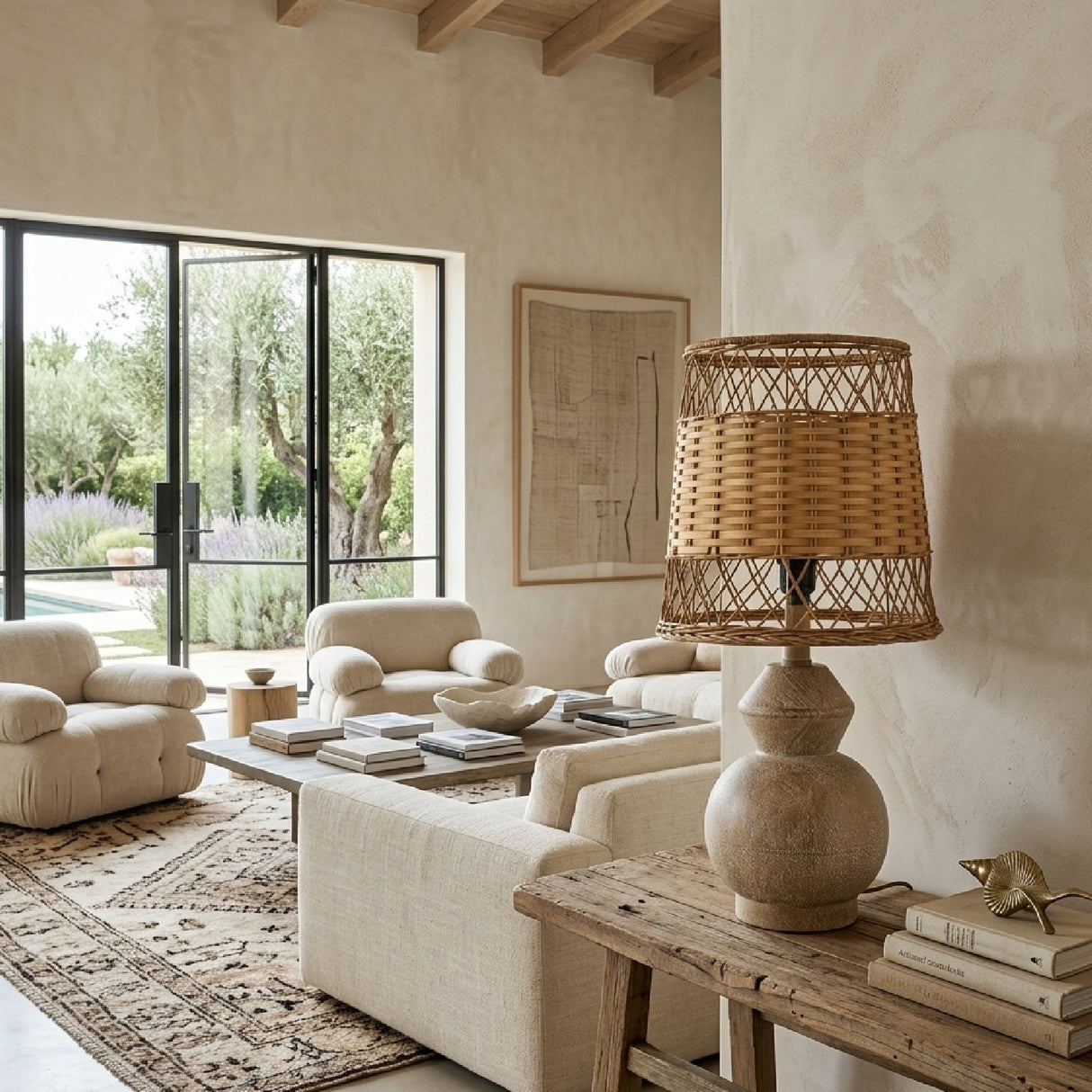 Modern European furniture - Brown Rattan Accent Table Lamps (2) - www.oroa.com