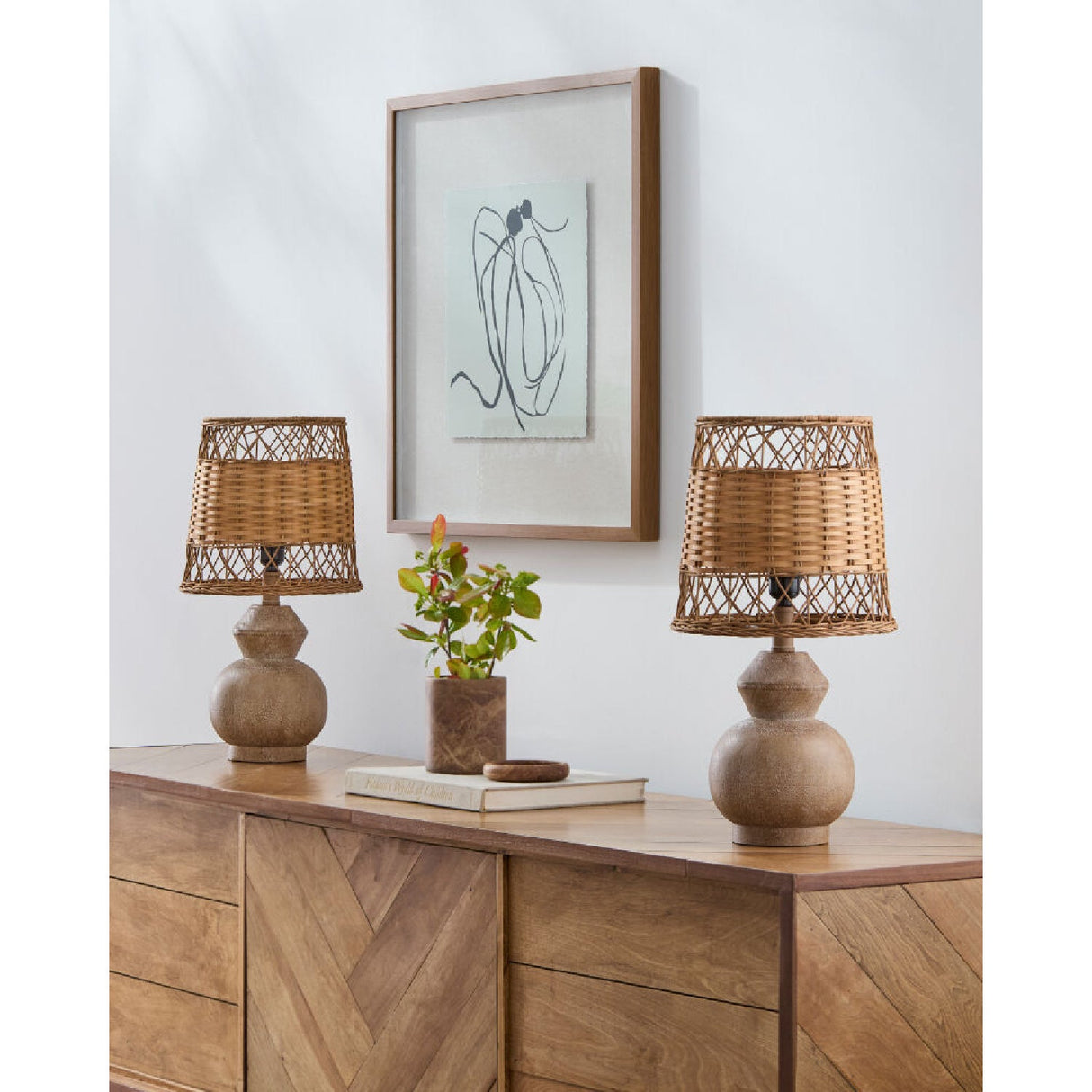 Modern European furniture - Brown Rattan Accent Table Lamps (2) - www.oroa.com