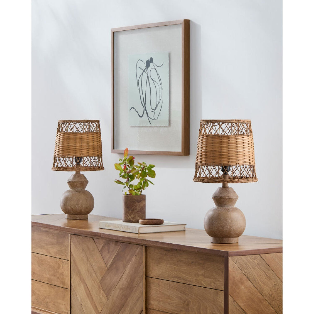 Modern European furniture - Brown Rattan Accent Table Lamps (2) - www.oroa.com