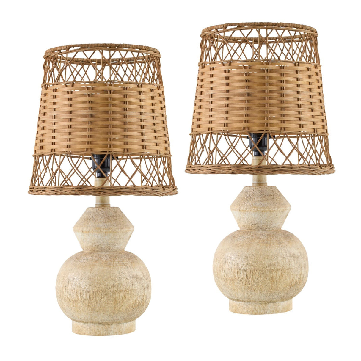 Modern European furniture - Brown Rattan Accent Table Lamps (2) - www.oroa.com