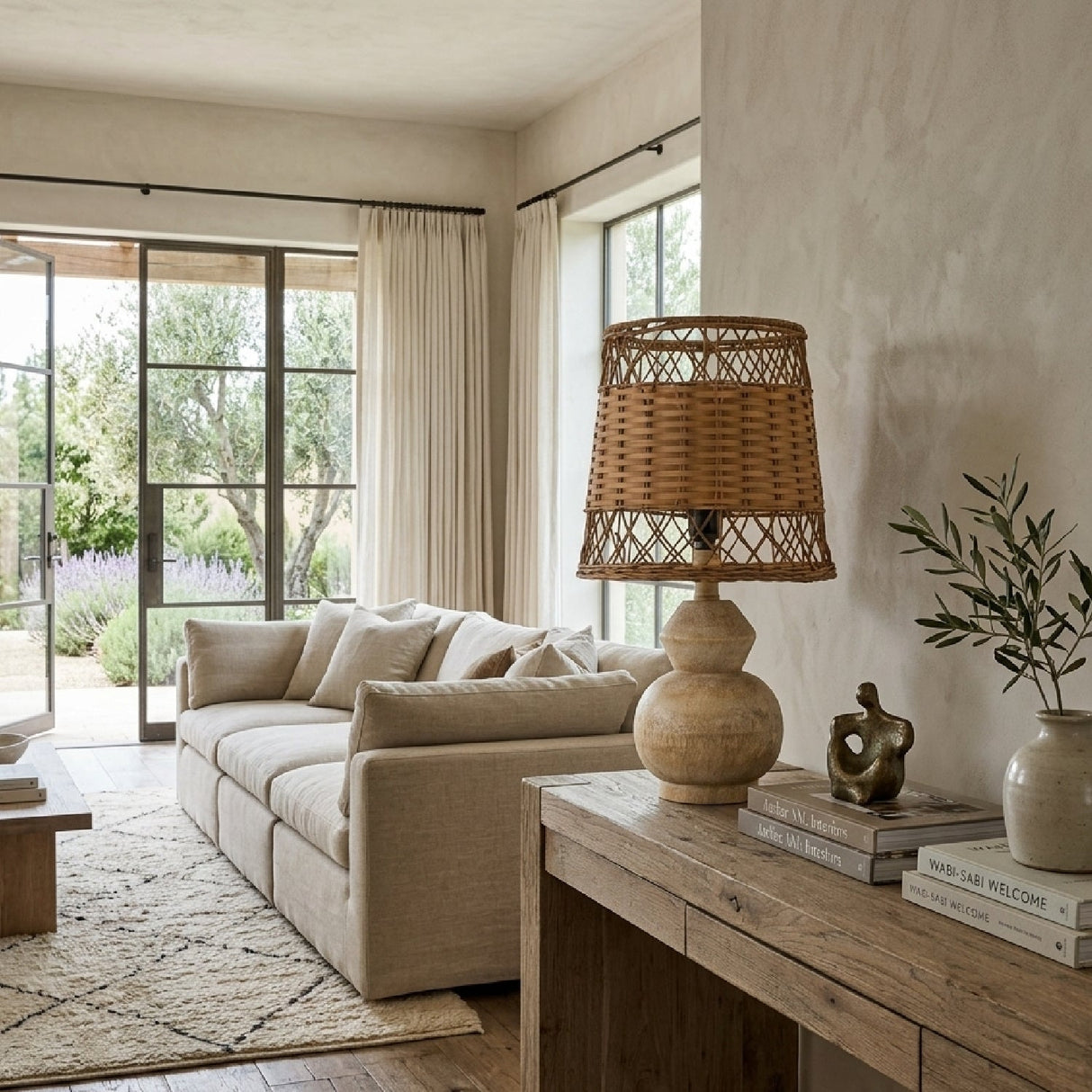 Modern European furniture - Brown Rattan Accent Table Lamps (2) - www.oroa.com