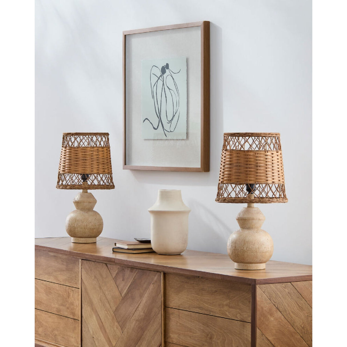 Modern European furniture - Brown Rattan Accent Table Lamps (2) - www.oroa.com