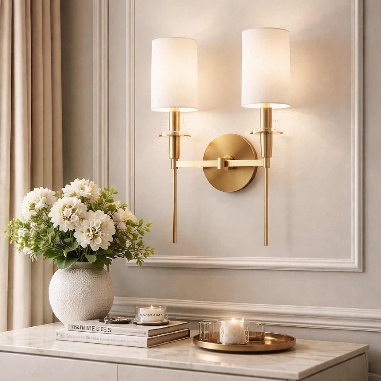 Modern European furniture - White Dual-Shade Wall Lamp - www.oroa.com