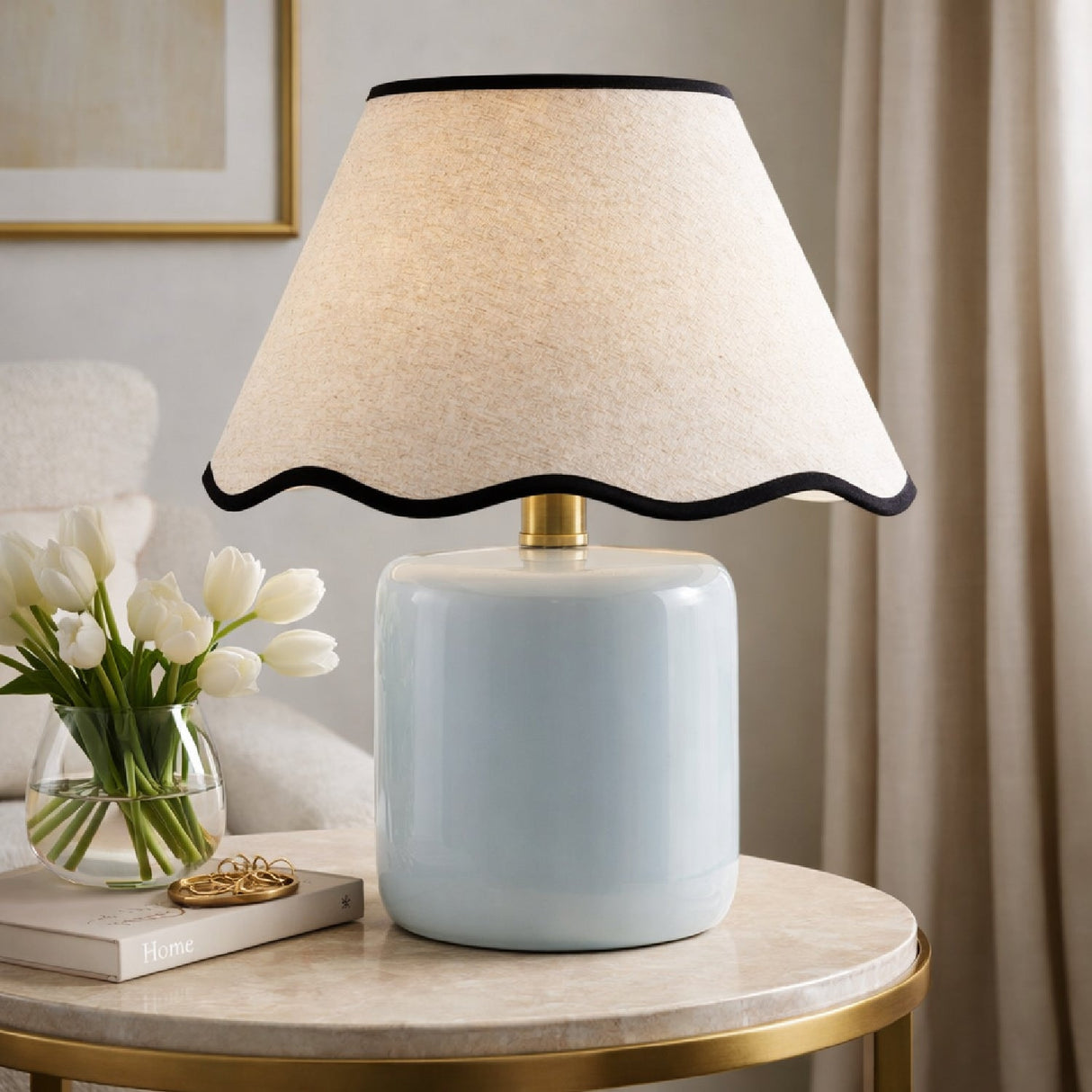 Modern European furniture - Scalloped Linen Ceramic Table Lamp - www.oroa.com