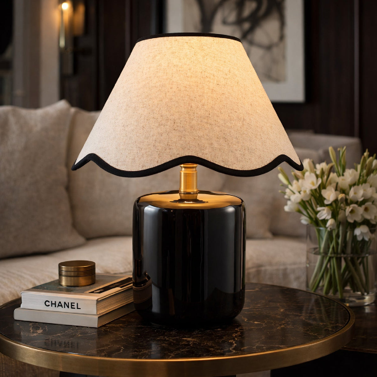 Modern European furniture - Scalloped Linen Ceramic Table Lamp - www.oroa.com