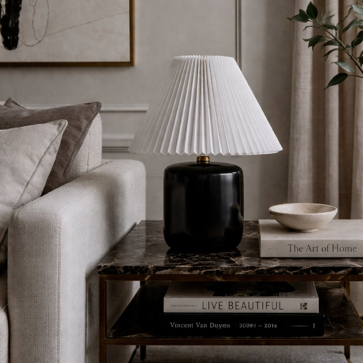 Modern European furniture - Ceramic Pleated Linen Table Lamp - www.oroa.com