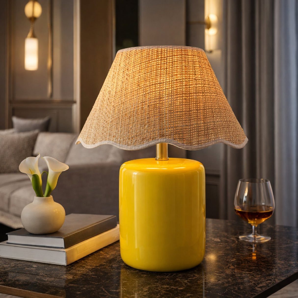Modern European furniture - Scalloped Edge Seagrass Table Lamp - www.oroa.com