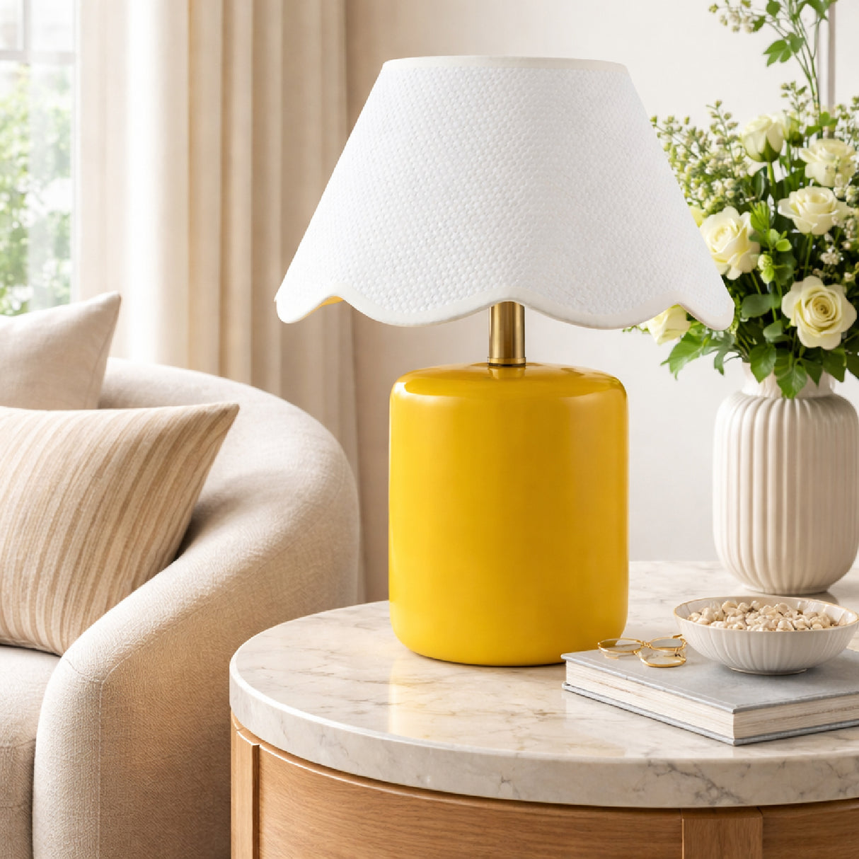 Modern European furniture - Scalloped Seagrass Ceramic Table Lamp - www.oroa.com