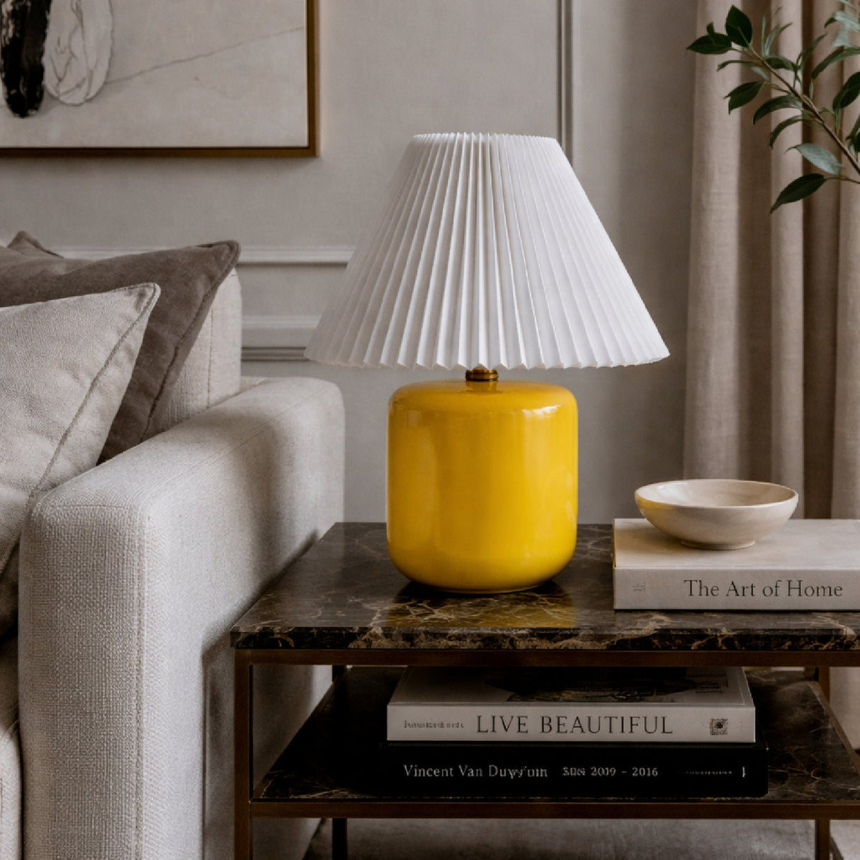 Modern European furniture - Ceramic Pleated Linen Table Lamp - www.oroa.com