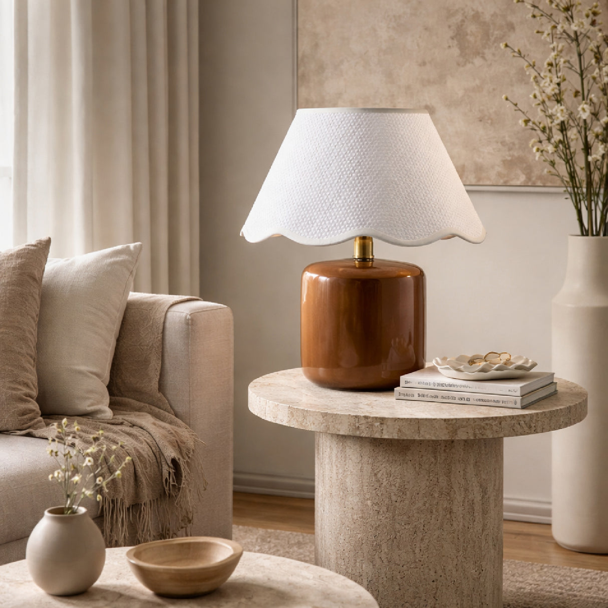 Modern European furniture - Scalloped Seagrass Ceramic Table Lamp - www.oroa.com