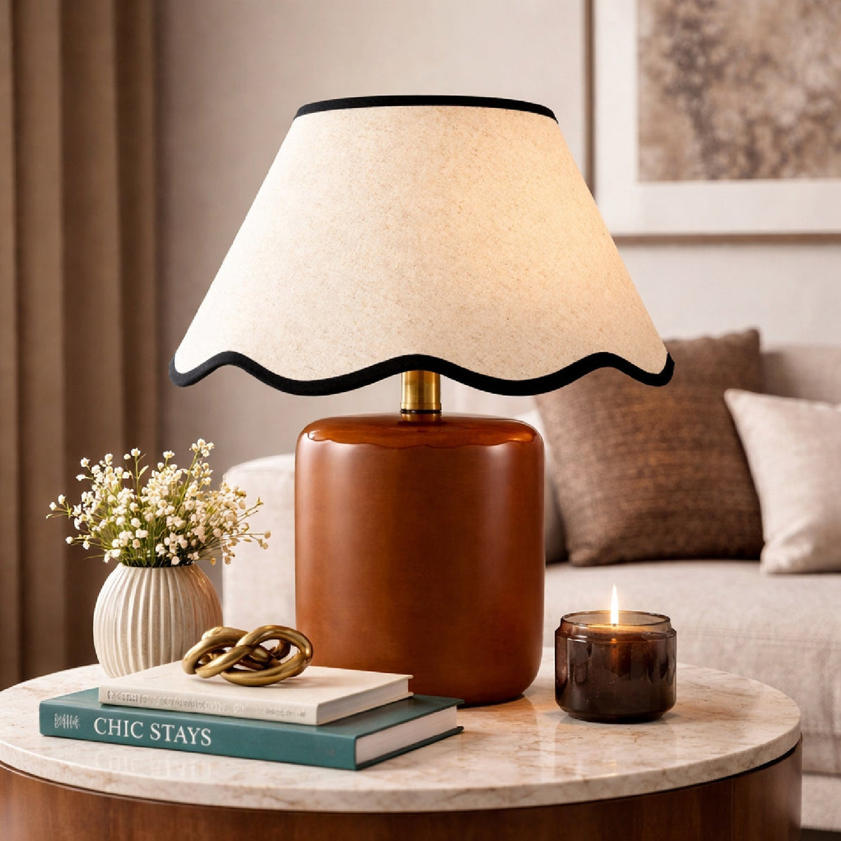 Modern European furniture - Scalloped Linen Ceramic Table Lamp - www.oroa.com