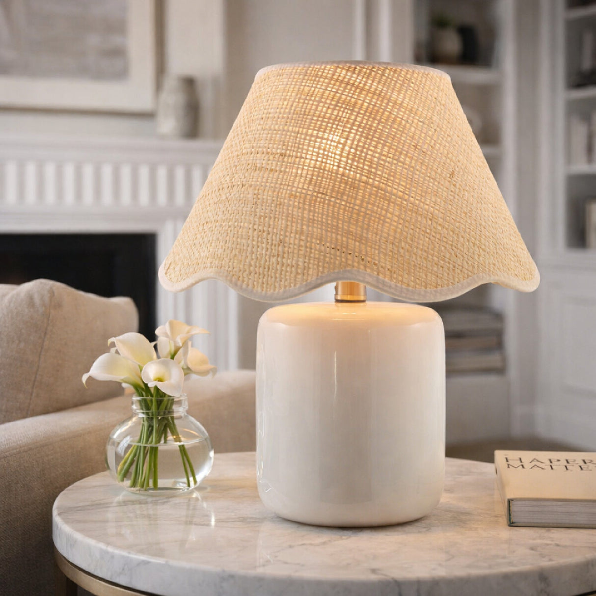Modern European furniture - Scalloped Edge Seagrass Table Lamp - www.oroa.com