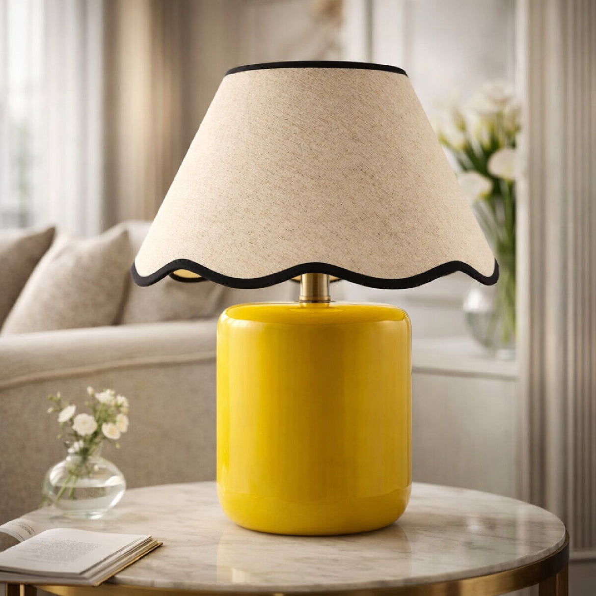 Modern European furniture - Scalloped Linen Ceramic Table Lamp - www.oroa.com