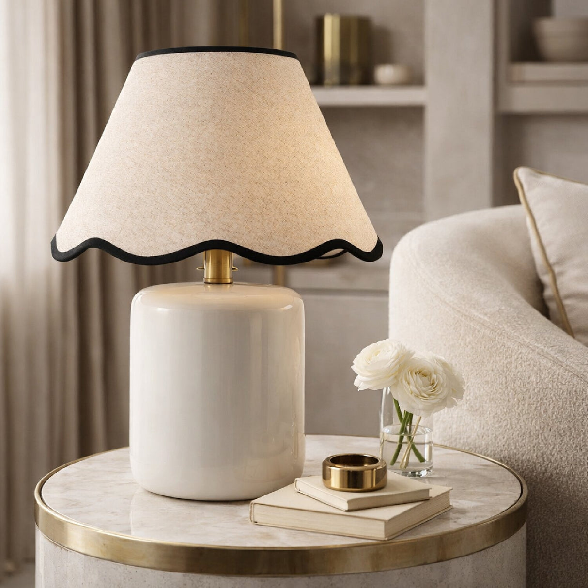 Modern European furniture - Scalloped Linen Ceramic Table Lamp - www.oroa.com