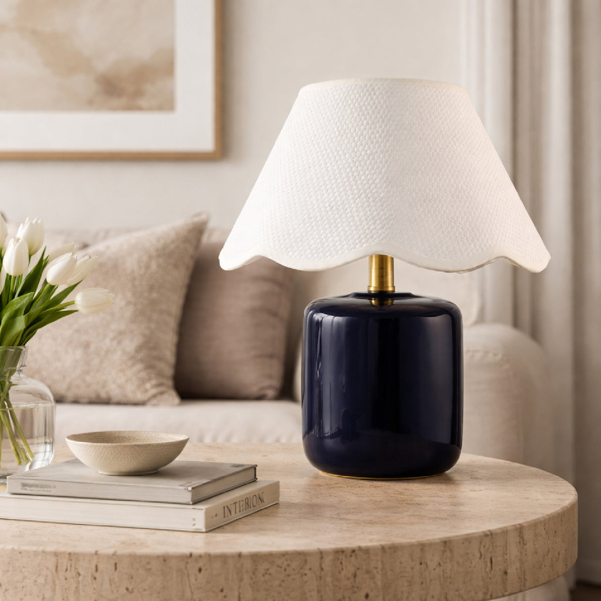 Modern European furniture - Scalloped Seagrass Ceramic Table Lamp - www.oroa.com