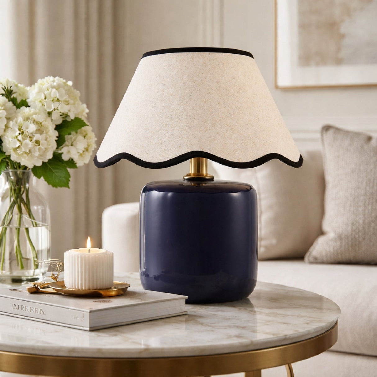 Modern European furniture - Scalloped Linen Ceramic Table Lamp - www.oroa.com