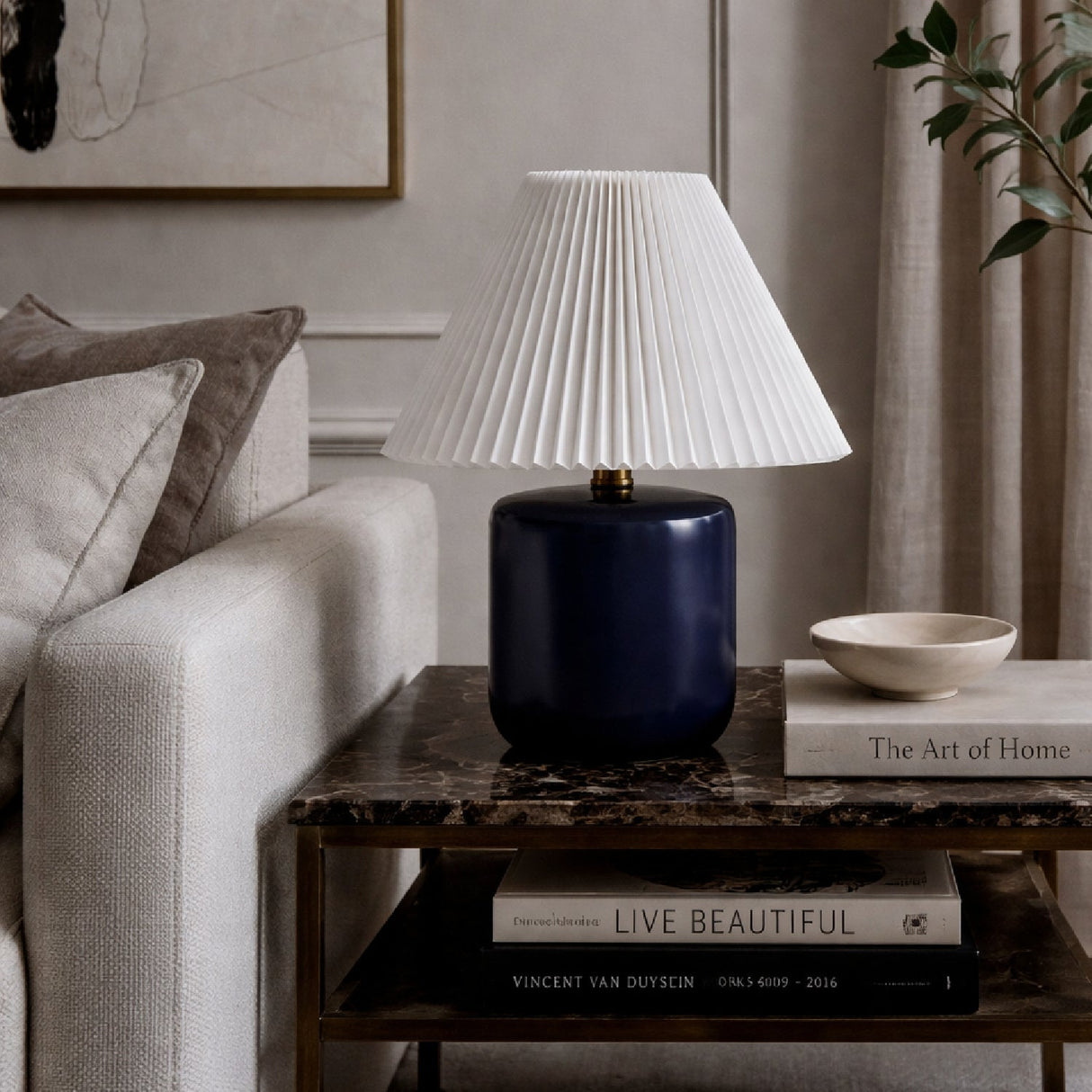Modern European furniture - Ceramic Pleated Linen Table Lamp - www.oroa.com
