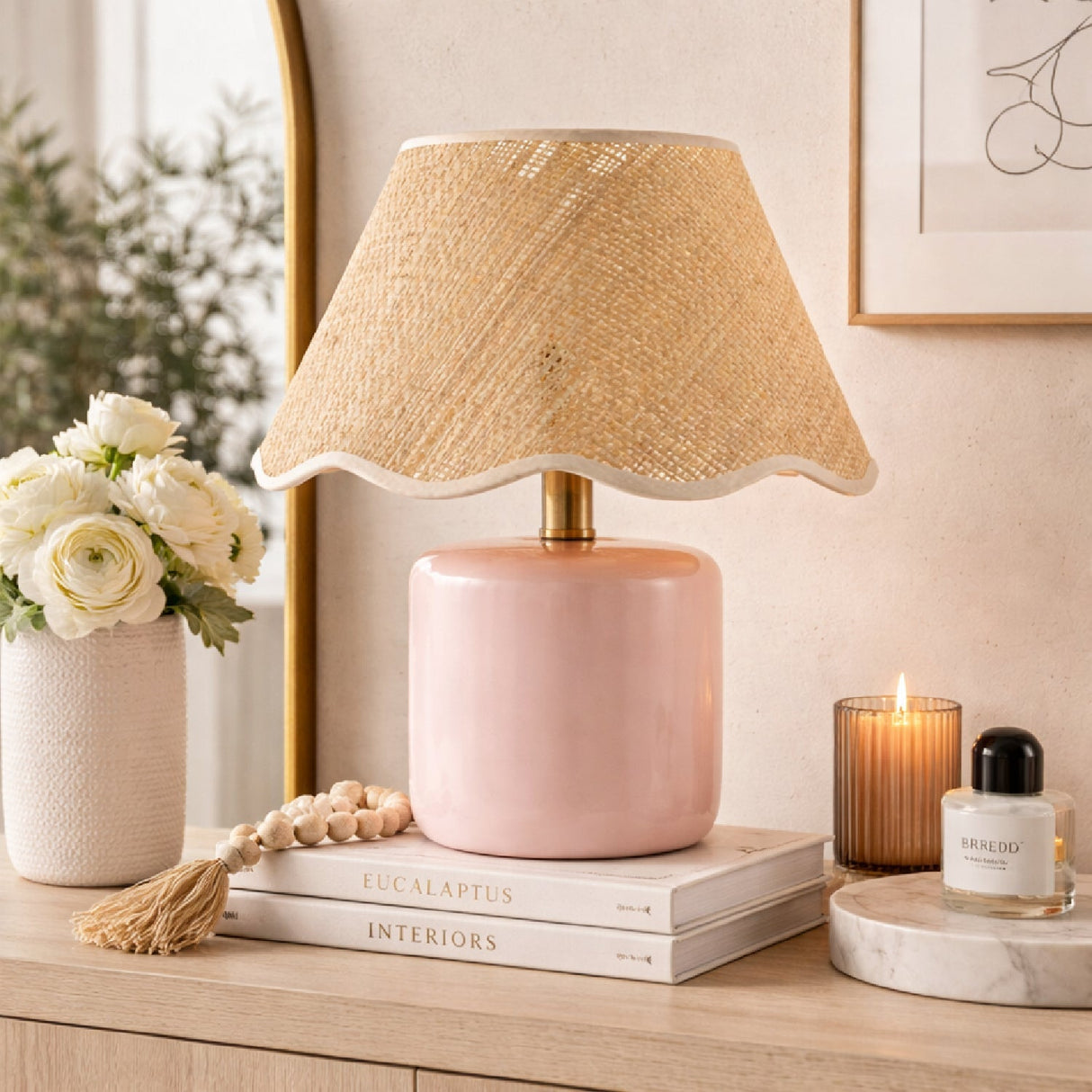 Modern European furniture - Scalloped Edge Seagrass Table Lamp - www.oroa.com