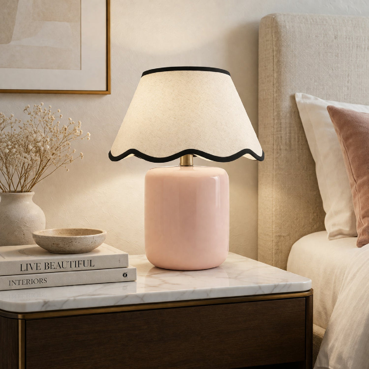 Modern European furniture - Scalloped Linen Ceramic Table Lamp - www.oroa.com